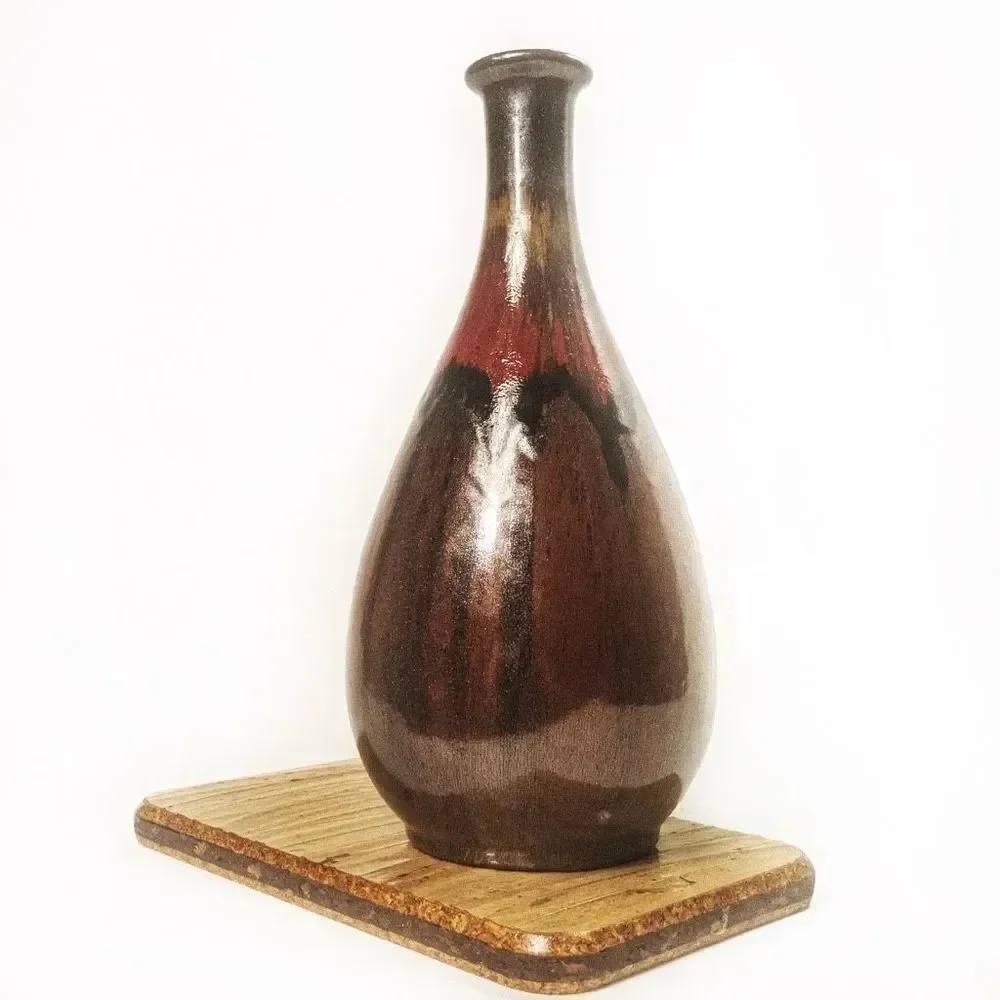 Tall Raku Drip Glazed Ceramic Studio Art Vase